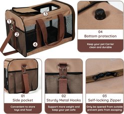 Bella & Pal Soft-Sided Portable Airline-Approved Dog & Cat Carrier Bag, Choco Brown, 16.5 x 11 x 11-in slide 2 of 6