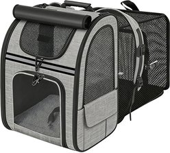 Gapzer Airline Approved Backpack Cat & Small Dog Carrier, Grey, 17.4 x 13.4 x 11-in