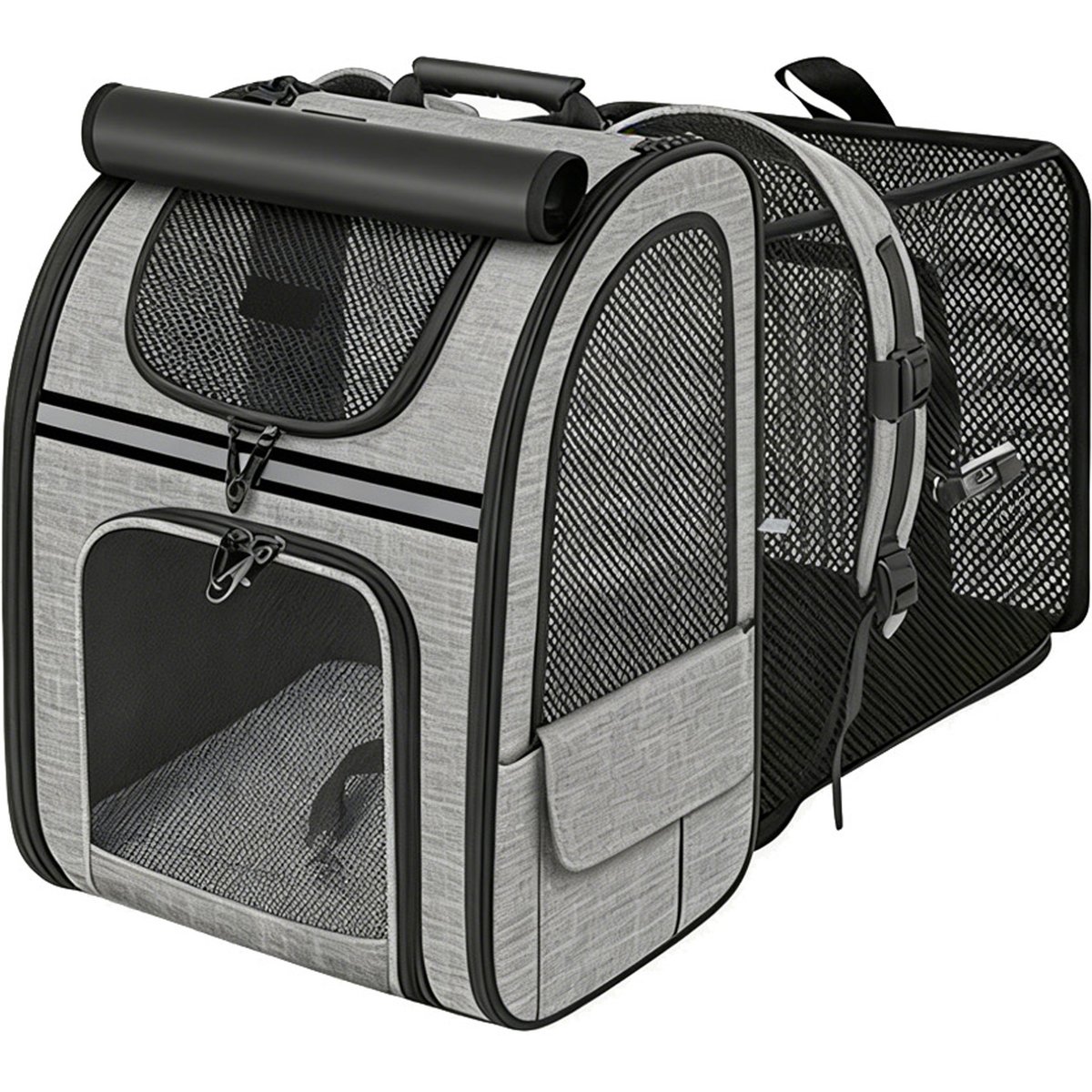 DOPZER Airline Approved Backpack Cat & Small Dog Carrier, Grey, 17.4 x 13.4 x 11-in
