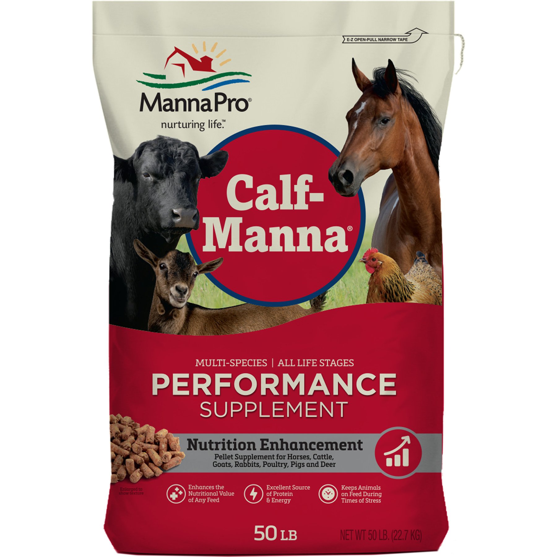 Manna Pro Calf-Manna Multi-Species High-Protein Feed Growth Additive Weight Gain Performance Supplement, 50-lb bag