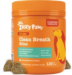 Zesty Paws Peppermint Flavored Soft Chews Clean Breath & Dental Support Supplement for Dogs, 120 count