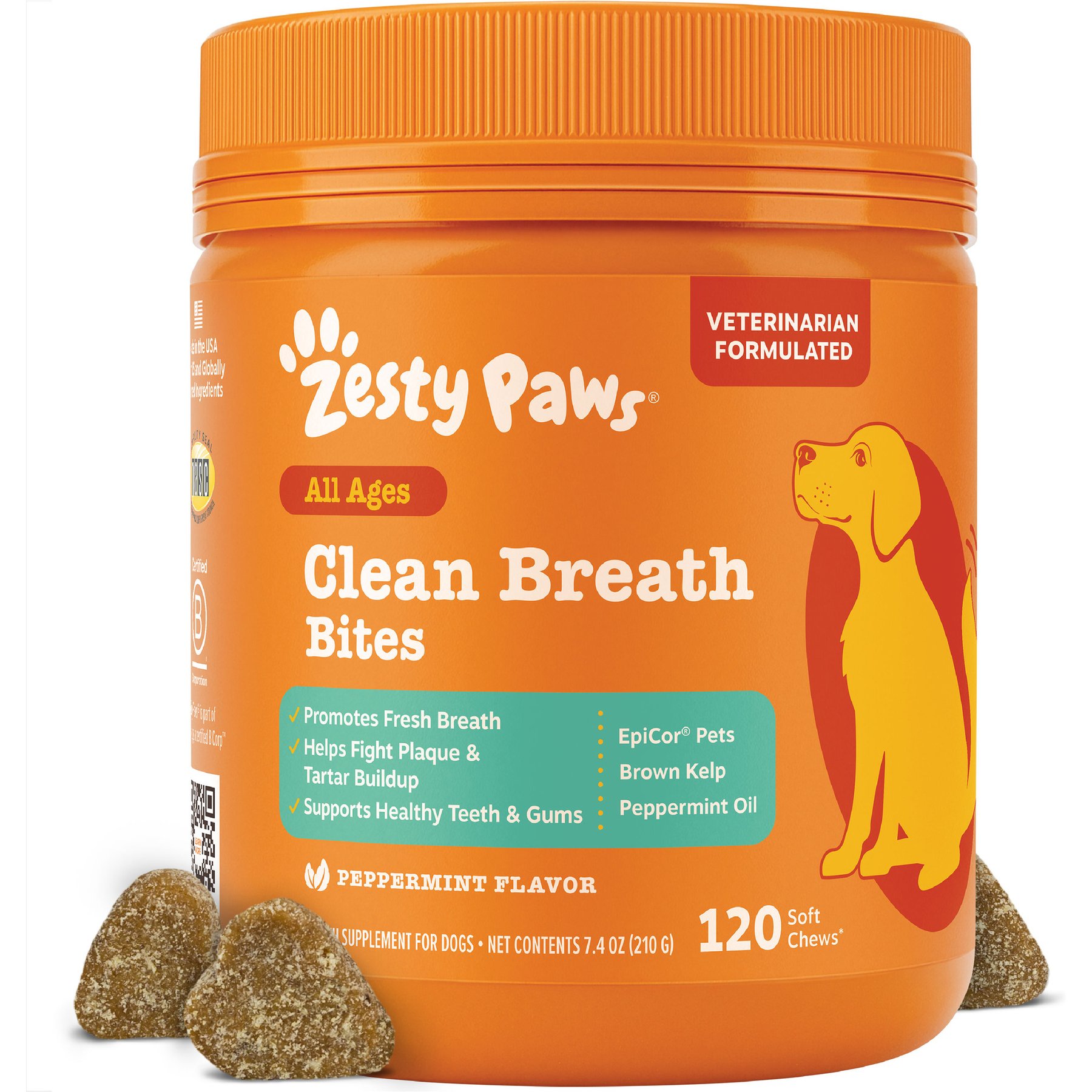 Zesty Paws Peppermint Flavored Soft Chews Clean Breath & Dental Support Supplement for Dogs, 120 count