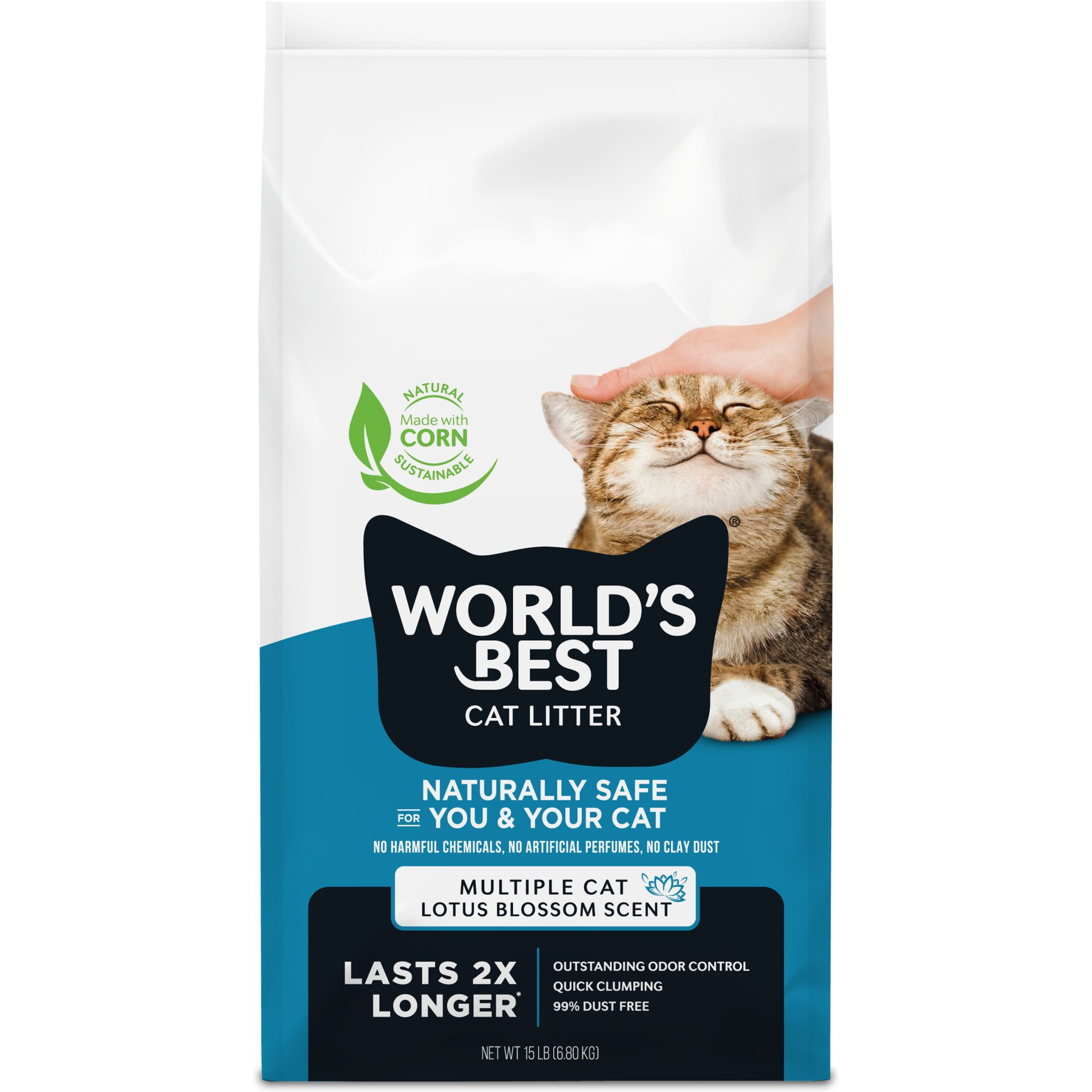 World's Best Multiple Cat Lotus Blossom Scented Clumping Corn Cat Litter, 15-lb bag