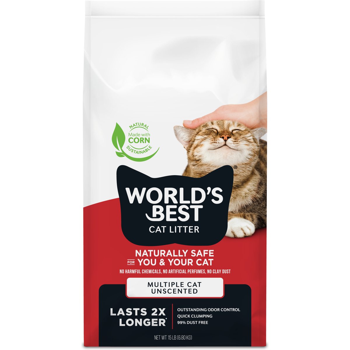 World's Best Multi-Cat Unscented Clumping Corn Cat Litter, 15-lb bag
