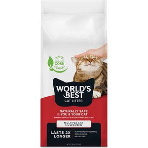World's Best Multi-Cat Unscented Clumping Corn Cat Litter, 28-lb bag