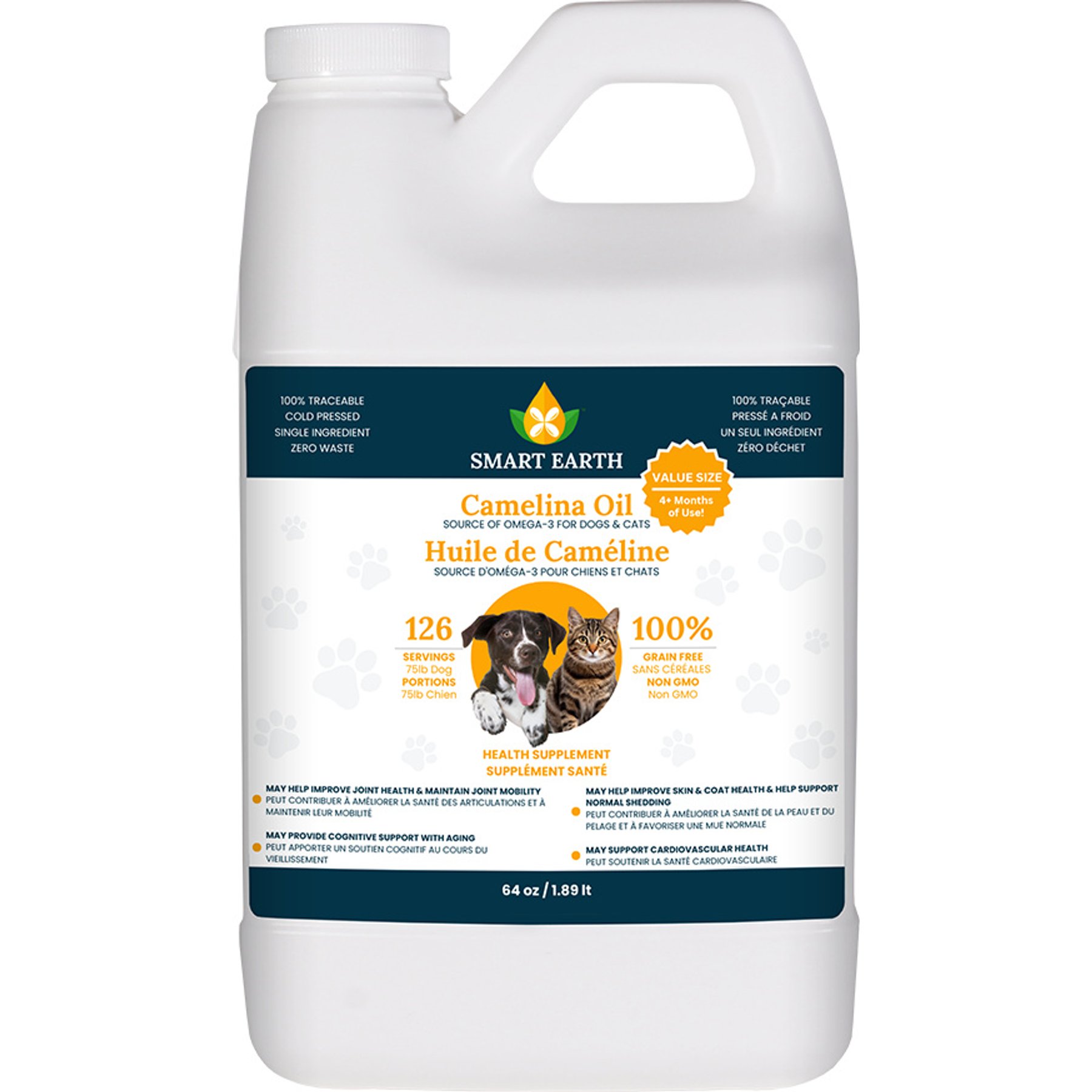 Smart Earth Camelina Oil Liquid Supplement for Dogs & Cats, 64-fl oz bottle
