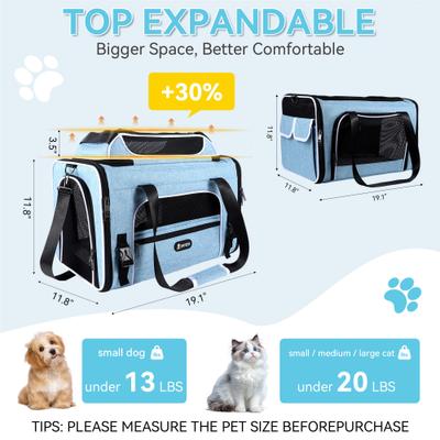 Show full view: Gapzer Top Expandable Soft-Sided Breathable Washable Travel Dog & Cat Carrier, Blue, 19.1 x 11.8 x 11.8-in slide 3 of 9