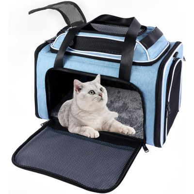DOPZER DOPZER Top Expandable Soft-Sided Breathable Washable Travel Dog & Cat Carrier, 19.1 x 11.8 x 11.8-in, Blue