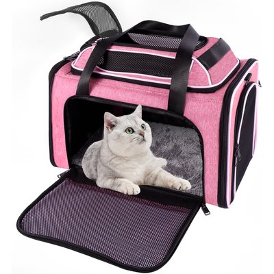 DOPZER DOPZER Top Expandable Soft-Sided Breathable Washable Travel Dog & Cat Carrier, 19.1 x 11.8 x 11.8-in, Pink