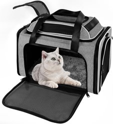 Gapzer Top Expandable Soft-Sided Carrier for Small Dogs & Cats with Locking Safety Zippers & Anti-Scratch Mesh, Grey, 19.1 x 11.8 x 11.8-in