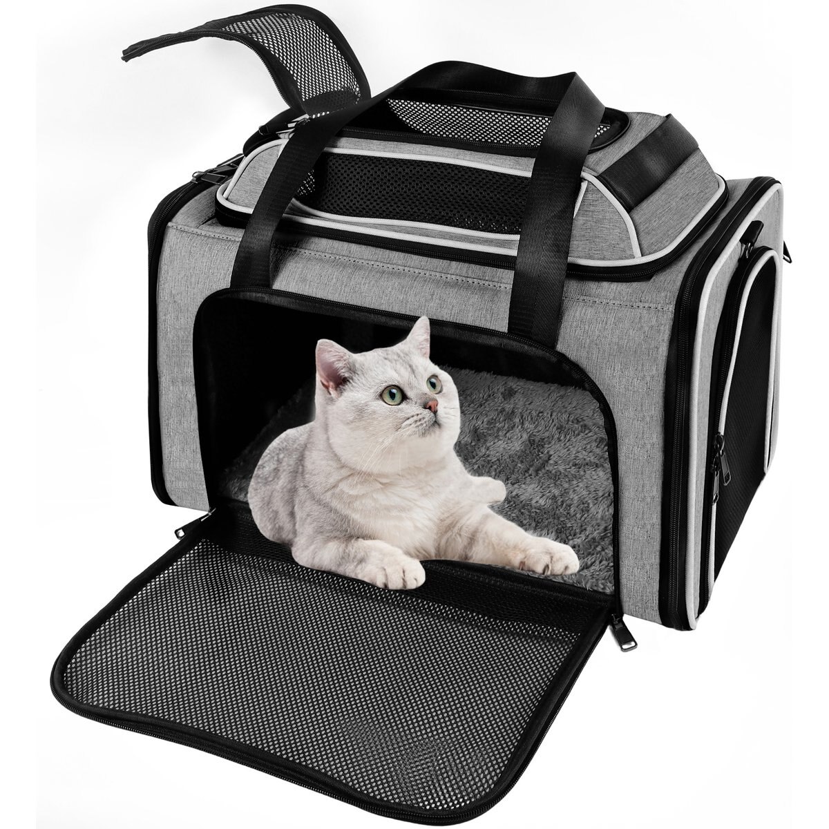 DOPZER Top Expandable Soft-Sided Breathable Washable Travel Dog & Cat Carrier, 19.1 x 11.8 x 11.8-in, Grey
