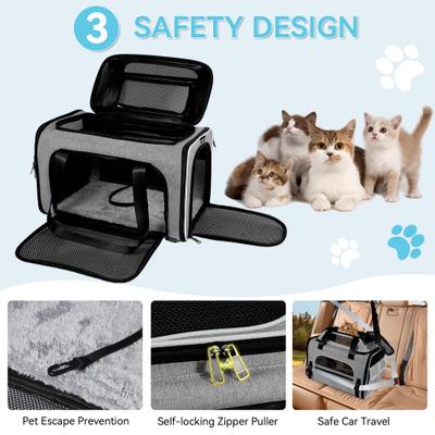 Show full view: Gapzer Top Expandable Soft-Sided Carrier for Small Dogs & Cats with Locking Safety Zippers & Anti-Scratch Mesh, Grey, 19.1 x 11.8 x 11.8-in slide 3 of 9