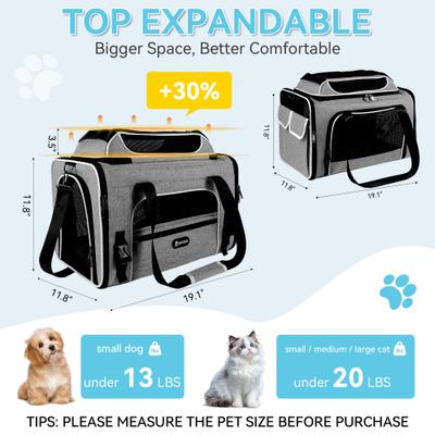 Show full view: Gapzer Top Expandable Soft-Sided Carrier for Small Dogs & Cats with Locking Safety Zippers & Anti-Scratch Mesh, Grey, 19.1 x 11.8 x 11.8-in slide 2 of 9