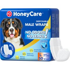 HoneyCare All-Absorb Disposable Male Dog Wraps, Large: 25 to 29.5-in waist, 50 count