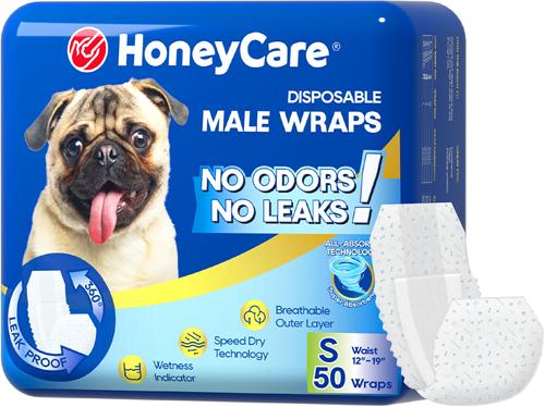HONEYCARE All-Absorb Disposable Male Dog Wraps, X-Small: 6 to 13