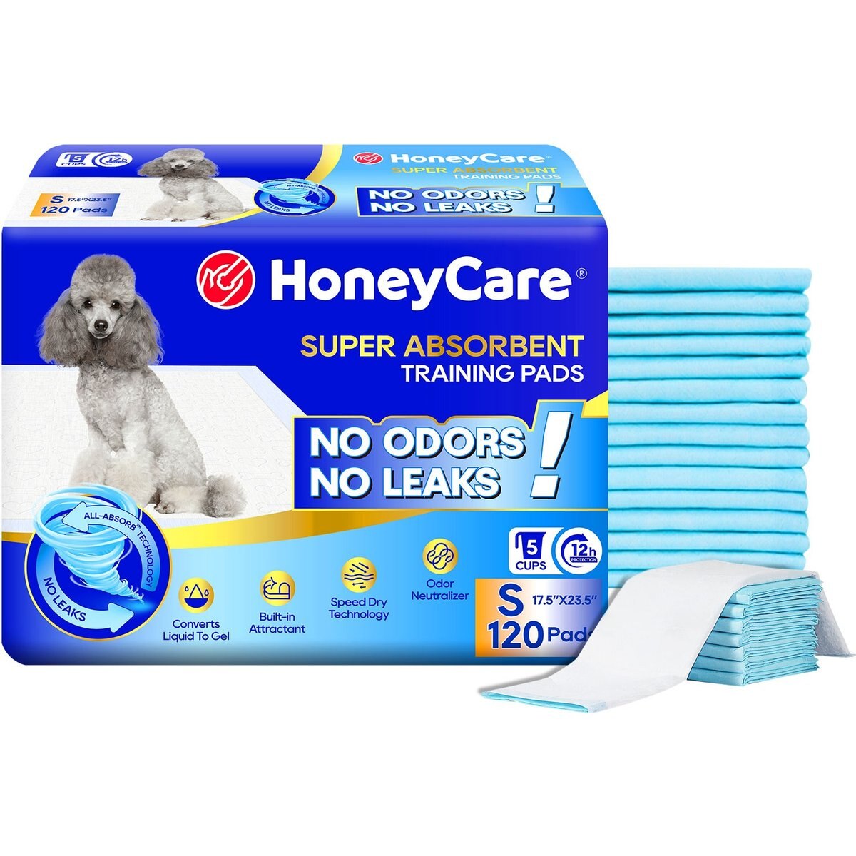 HoneyCare All-Absorb Small Super Absorbent Training Pads, 17.5 x 23.5 in, 120 count