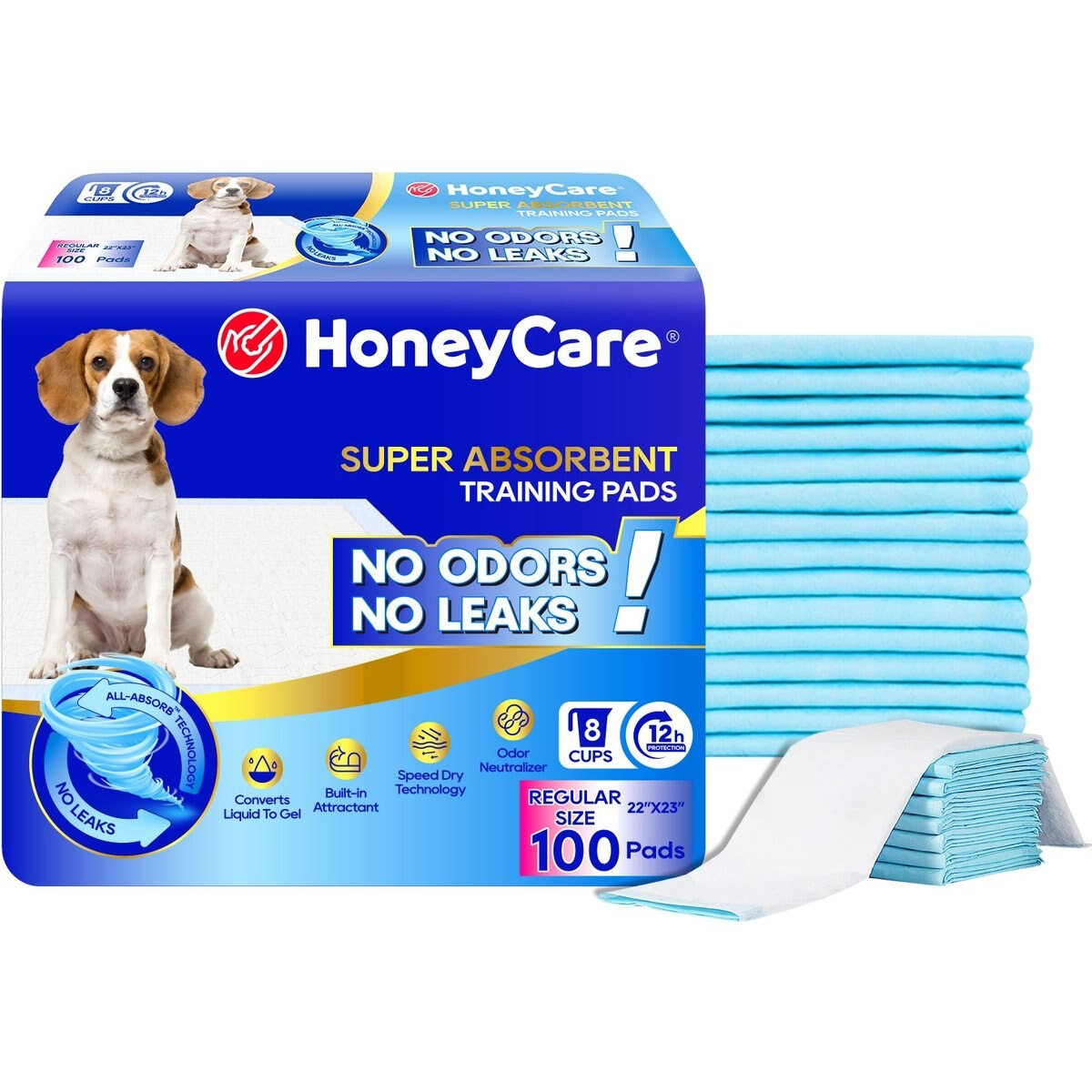HoneyCare All-Absorb Super Absorbent Dog Training Pads, 22 x 23-in, 100 count, Unscented