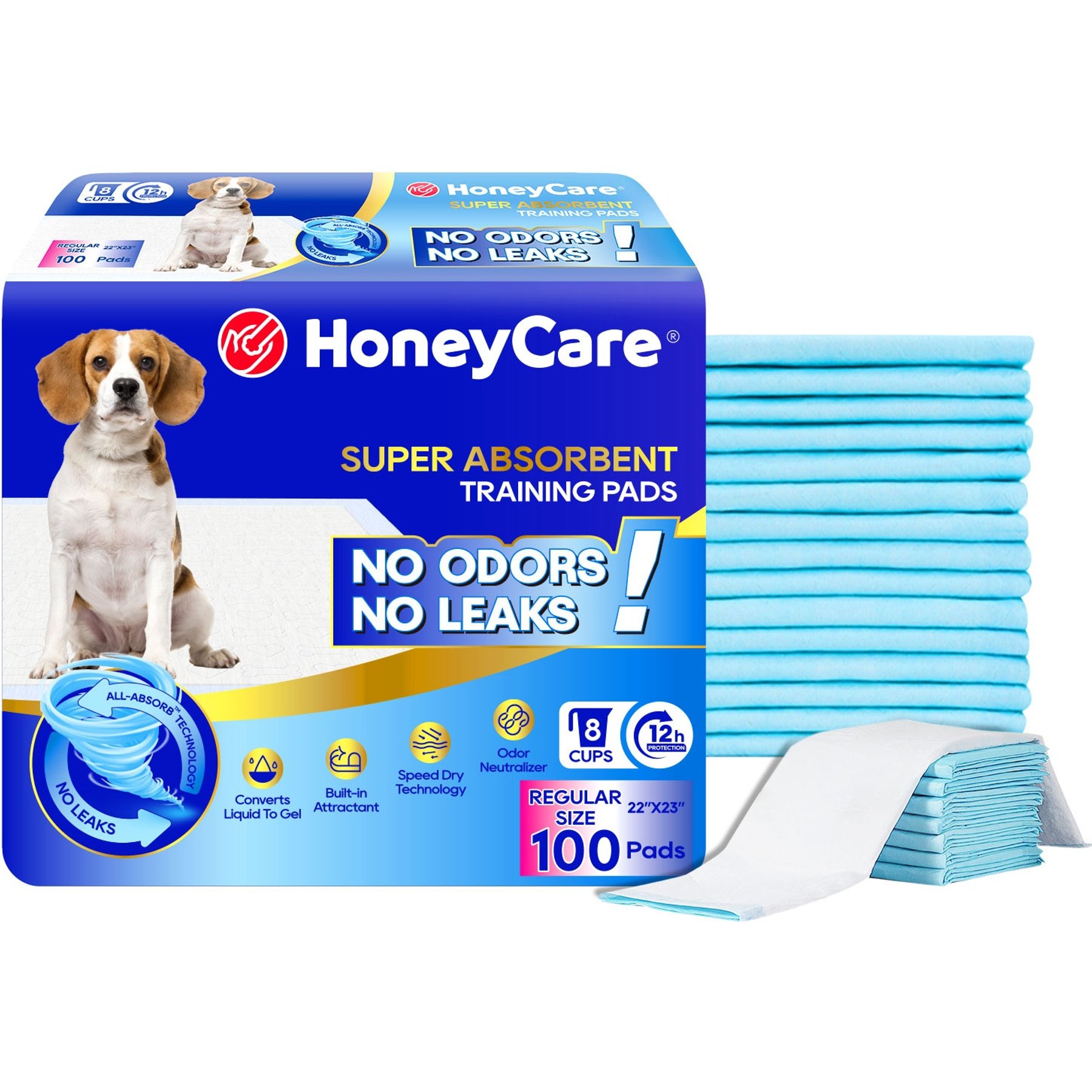 HoneyCare All-Absorb Super Absorbent Dog Training Pads, 22 x 23-in, 100 count, Unscented