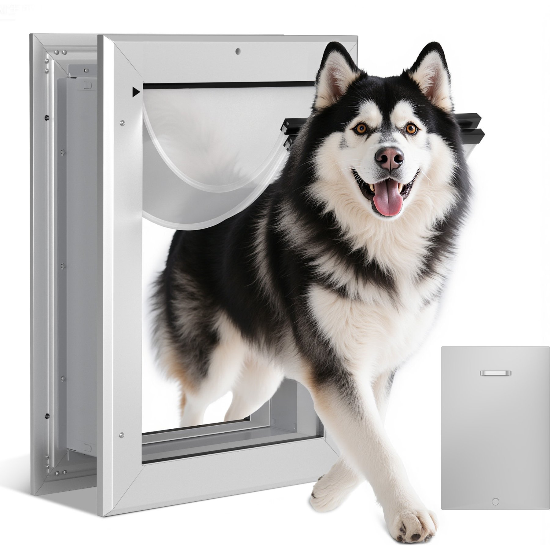 Ownpets Double Flap Aluminum Dog Door, Silver, Large