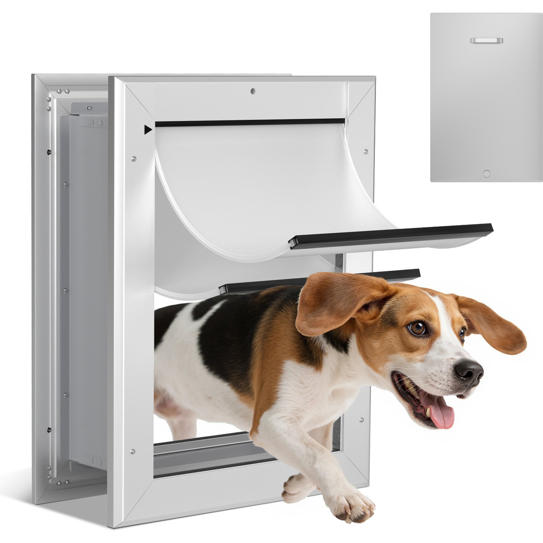 Ownpets Double Flap Aluminum Dog Door, Silver, Medium