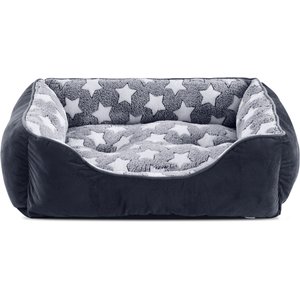 Invenho Star Pattern Calming Washable Sofa Bolster Dog & Cat Bed with Non-Slip Bottom, Dark Grey, 20-in