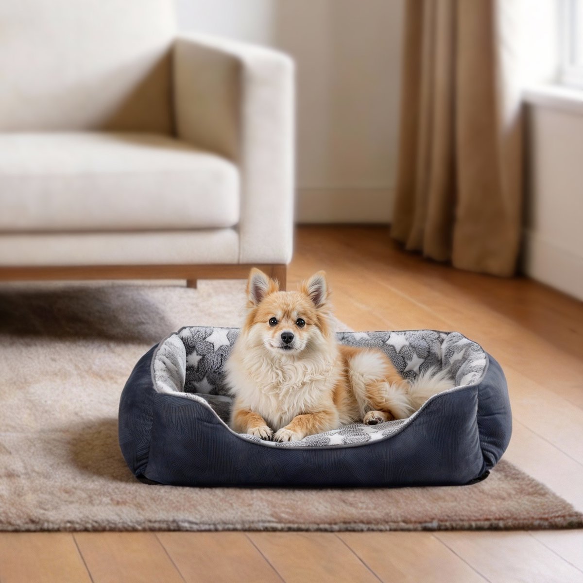 MIXJOY Rectangle Washable Dog Sofa Bed with Anti-Slip Bottom, Dark Grey, Small: 20 x 19 x 6-in