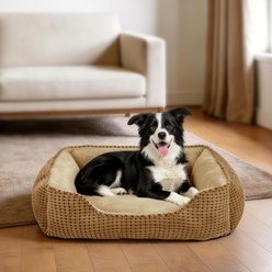 Invenho Rectangle Sofa Bolster Dog & Cat Bed with Flannel, Corduroy & Anti-Slip Bottom, Brown, 30-in