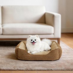 Invenho Rectangle Sofa Bolster Dog & Cat Bed with Flannel, Corduroy & Anti-Slip Bottom, Brown, 20-in
