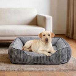 Invenho Rectangle Sofa Bolster Dog & Cat Bed with Flannel, Corduroy & Anti-Slip Bottom, Gray, 35-in