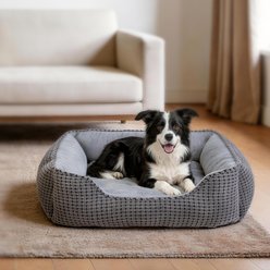 Invenho Rectangle Sofa Bolster Dog & Cat Bed with Flannel, Corduroy & Anti-Slip Bottom, Gray, 30-in