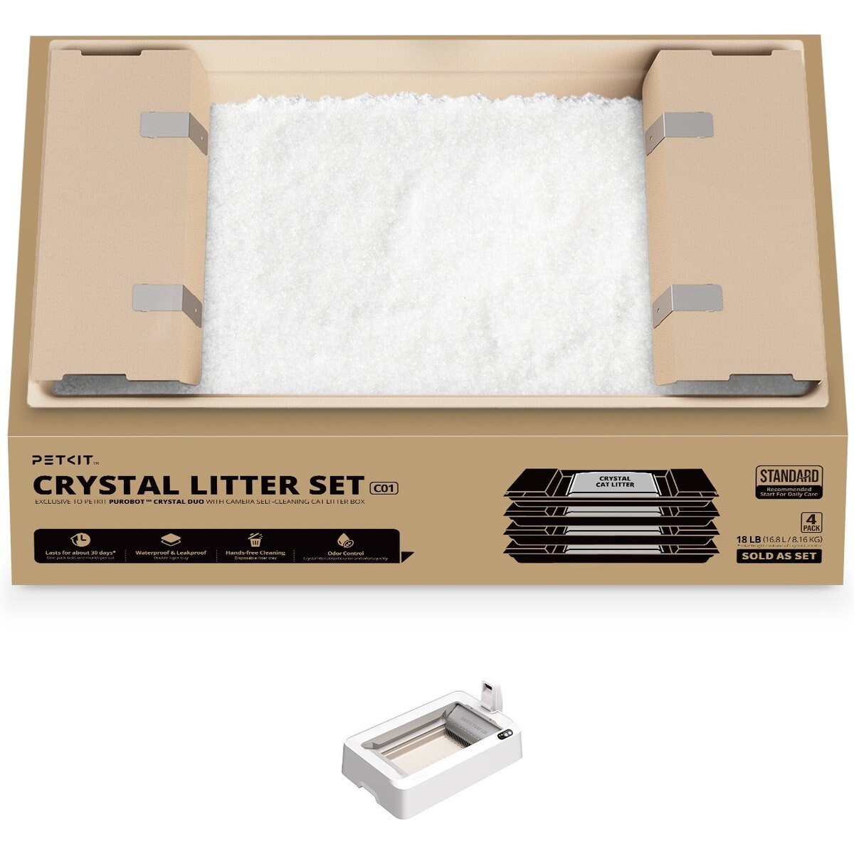 PETKIT Crystal Dust-Free Cat Litter Set, 27.5 x 15.15 x 5.9-in, 4 count