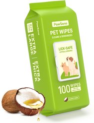 PawSono Thick Hypoallergenic Coconut Scented Dog & Cat Grooming Wipes, 100 count