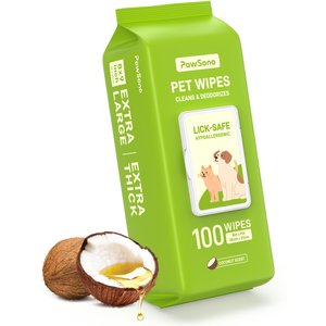 PawSono Thick Hypoallergenic Coconut Scented Dog & Cat Grooming Wipes, 100 count