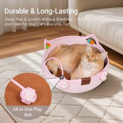 DOPZER Cotton Rope Scratch-Resistant Woven Washable Cute Cat Bed Basket, Pink, 14.1 x 14.1 x 5.1-in slide 2 of 5