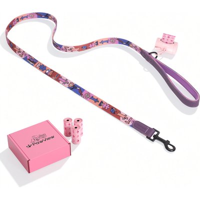 Pawview Pawview Leash with Built-In Poop Bag Dispenser & Lavender Scented Dog Poop Bags, Pink, 5-ft long, 60 count