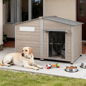 Petscosset Indoor & Outdoor Wooden Dog House, Grey, X-Large: 51.2 x 29.5 x 37.4-in