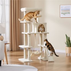 Yaheetech 54-in Multilevel Plush Cat Tree & Condo, Beige