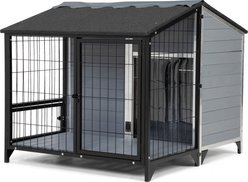 Coziwow Wooden Outdoor Dog House with Heavy-Duty Iron Kennel, Grey, Medium