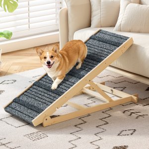 TIMHAKA Foldable Wooden Dog Car Ramp, Grey, 39.96 x 15.8 x 3.93-in