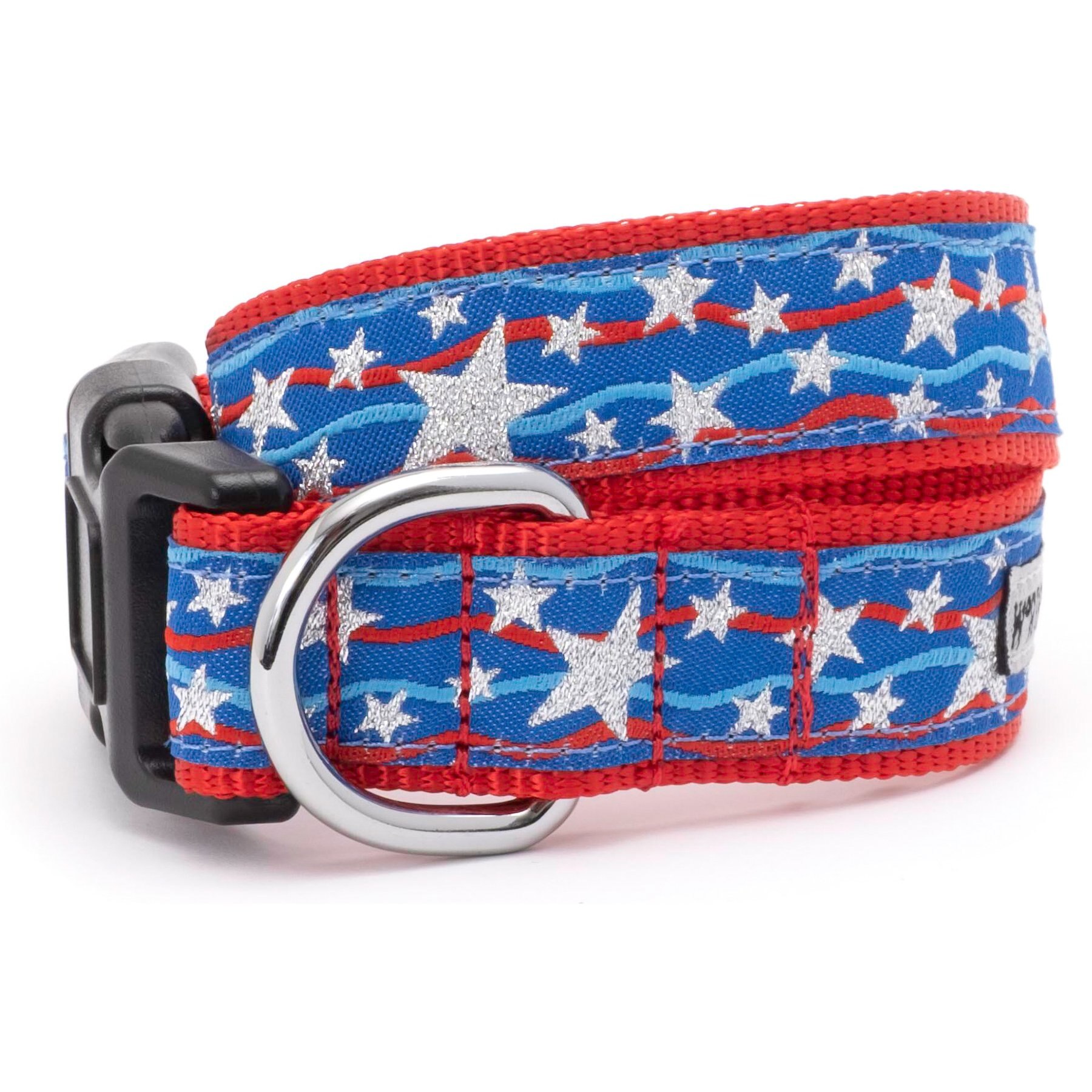 The Worthy Dog Star Spangled Dog Collar, Red/White/Blue, Large: 14 to 20-in neck, 1-in wide