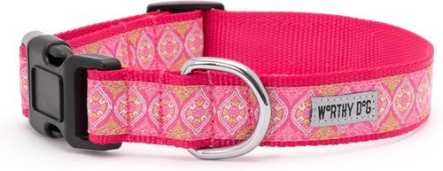 Show full view: The Worthy Dog Medallion Dog Collar, Pink, X-Small: 5 to 11-in neck, 1/2-in wide slide 2 of 3