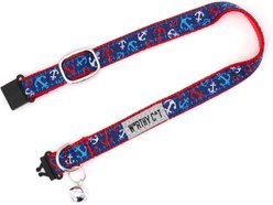 The Worthy Cat Anchors Ahoy Cat Collar, Red/White/Blue, 9 to 11-in neck, 1/2-in wide slide 2 of 3
