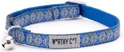 The Worthy Cat Medallion Cat Collar, Blue, 9 to 11-in neck, 1/2-in wide
