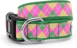The Worthy Dog Bright Argyle Dog Collar, Pink/Green, Large: 14 to 20-in neck, 1-in wide
