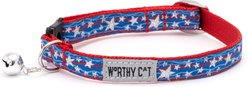 The Worthy Cat Star Spangled Cat Collar, Red/White/Blue, 9 to 11-in neck, 1/2-in wide