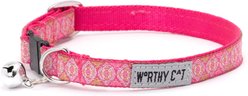 The Worthy Cat Medallion Cat Collar, Pink, 9 to 11-in neck, 1/2-in wide