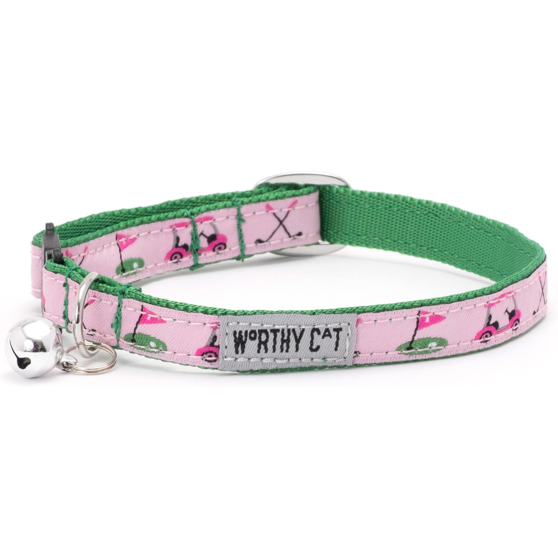 The Worthy Cat Golf Cat Collar, Pink, 9 to 11-in neck, 1/2-in wide