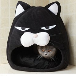NonoPets Indoor Cozy Enclosed Cute Plush Cat Cave Bed with Soft Cushion, Black, Large