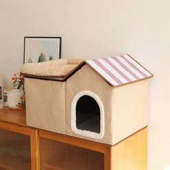 NonoPets 2-in-1 Indoor Cat House & Condo with Bed, Beige