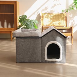 NonoPets 2-in-1 Indoor Cat House & Condo with Bed, Grey